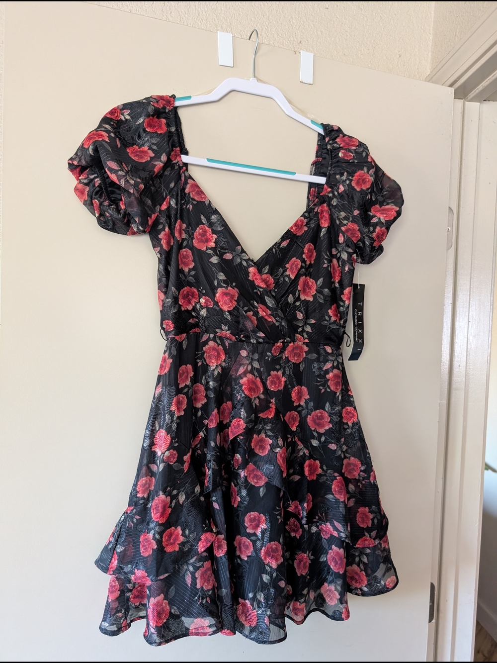 Trixxi Black Dress with Red Floral Print